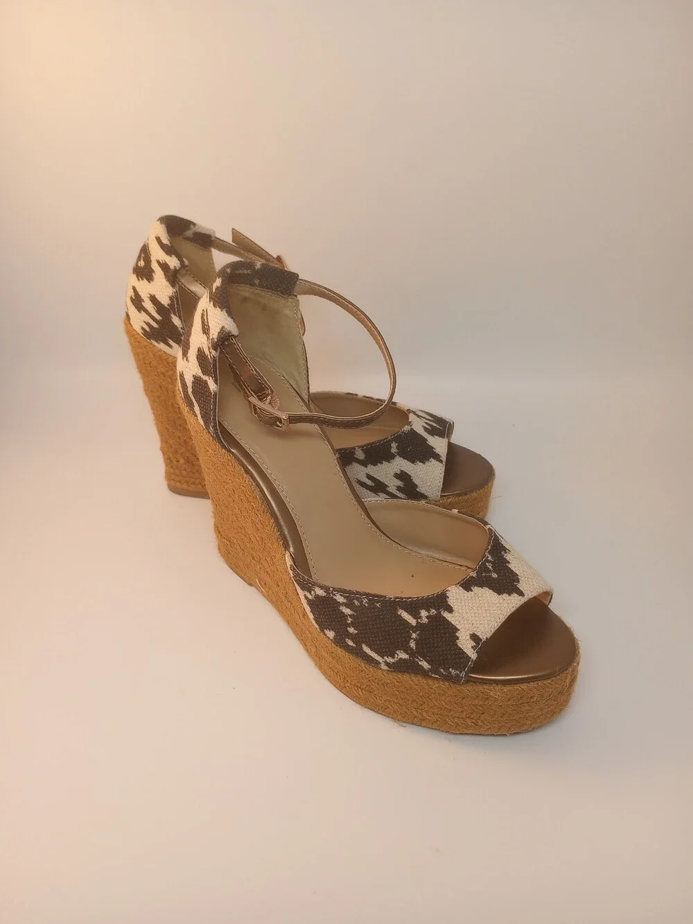 Ann Taylor LOFT Womens Black & Beige Ankle Strap Stacked Wedge Sandals Shoes 8M